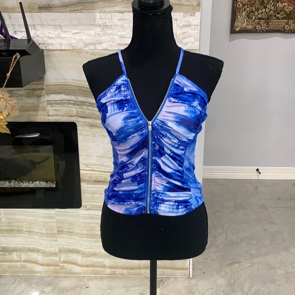 Birdies New With Tags Halter Top Ty Dy Blue Full Zip Top. Size Small
